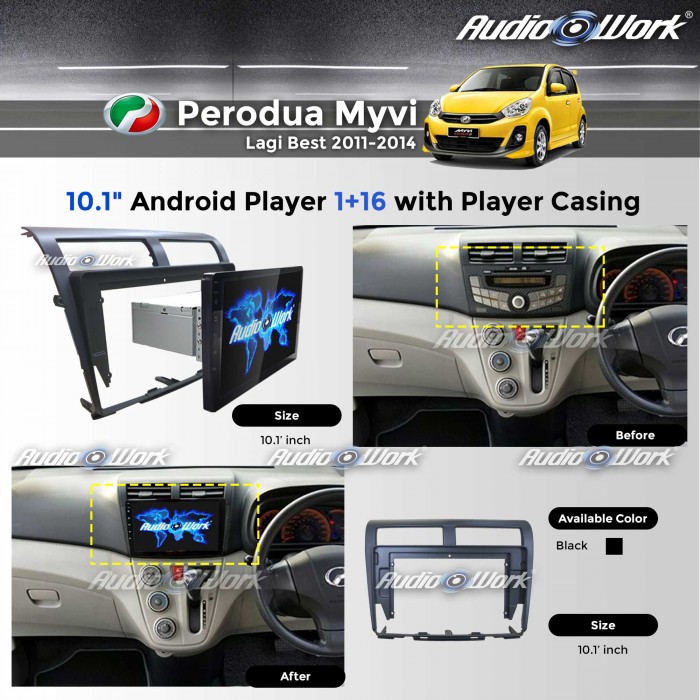 Perodua Myvi Lagi Best (2011-2014) - 1RAM+16GB/IPS/2.5D/10.1"Android 6.0 Player with Player Casing